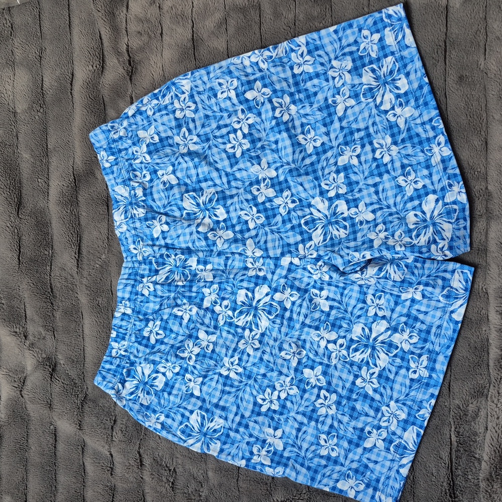 NWOT Lands' End Blue Gingham Floral Sport Knit Shorts W Pockets SZ Large Petite - Picture 7 of 11